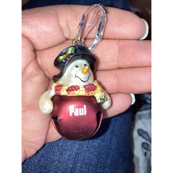 Jingle Bell Snowman Christmas Ornament Red Personalized Name Gift Paul Gantz - Picture 1 of 1